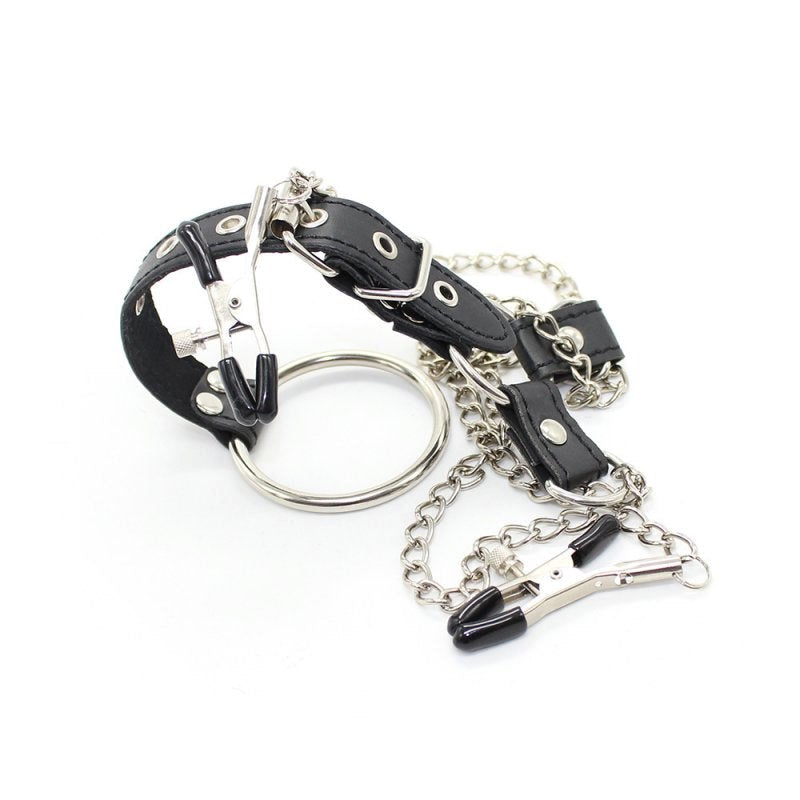 XR Brands Penitentiary Nipple Clamps and Cock Ring Set with Adjustable Pressure - - Nipple and Clit Clamps