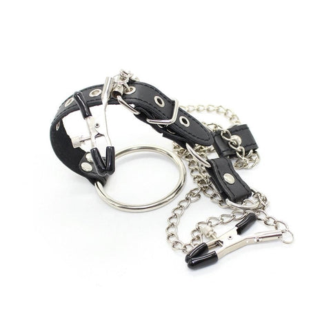 XR Brands Penitentiary Nipple Clamps and Cock Ring Set with Adjustable Pressure - Nipple and Clit Clamps