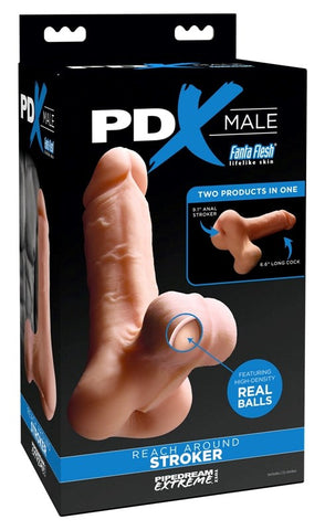 PDX Male Reach Around Stroke Dual Function Masturbator with Realistic Dildo - Masturbators and Strokers
