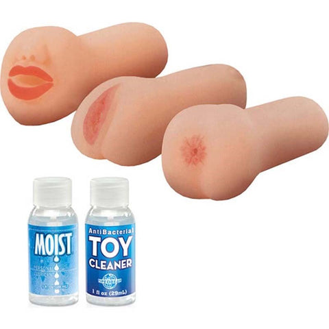 Pipedream Extreme Travel Trio Realistic Masturbator Set Three Openings - Masturbators and Strokers