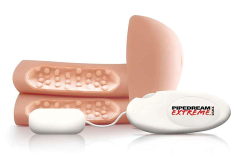Pipedream Extreme Vibrating D.P. Fuck Slut Male Stroker with Dual Tunnels - Masturbators and Strokers