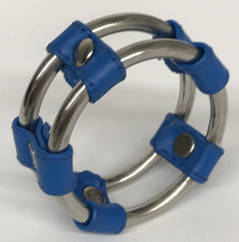 Hells Couture Plain Tube Steel Double Cock Ring Blue Medical Grade Steel - Cock Rings