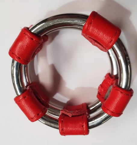 Hells Couture Plain Tube Steel Double Cock Ring Red Medical Grade Steel - Cock Rings