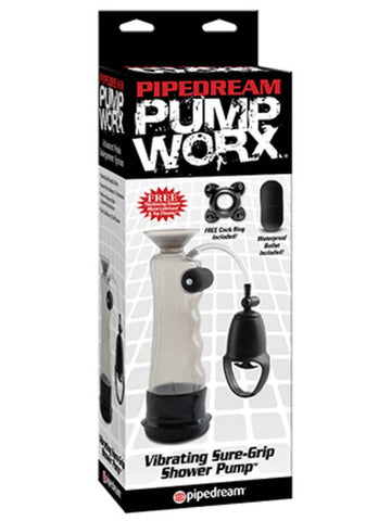 Pump Worx Vibrating Sure Grip Shower Penis Pump with Waterproof Design - Pumps, Extenders and Sleeves