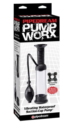 Pump Worx Vibrating Waterproof Suction Cup Penis Pump with Hands Free Base - Pumps, Extenders and Sleeves