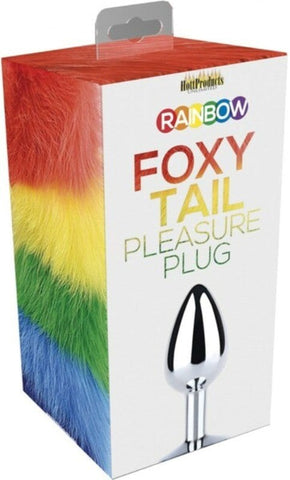 Hott Products Rainbow Foxy Tail Butt Plug Stainless Steel with Rainbow Fur - Butt Plugs