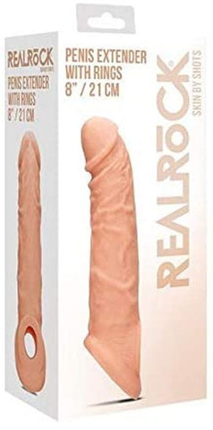 Shots Toys RealRock 8 inch Penis Extender with Rings for Enhanced Length - Pumps, Extenders and Sleeves