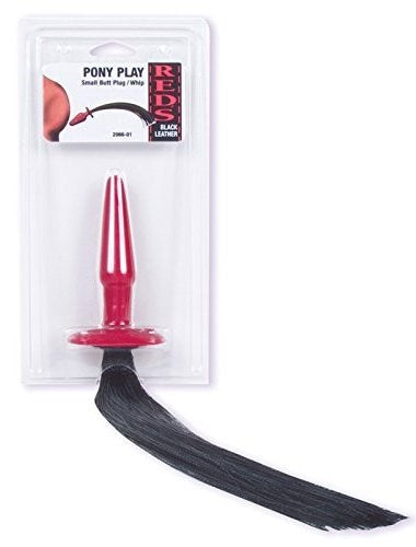 Red's Black Leather Pony Play BDSM Whip Small - - Butt Plugs
