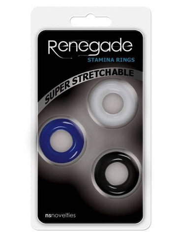 NS Novelties Renegade Stamina Rings 3 Pack Three Sizes for Performance - Cock Rings