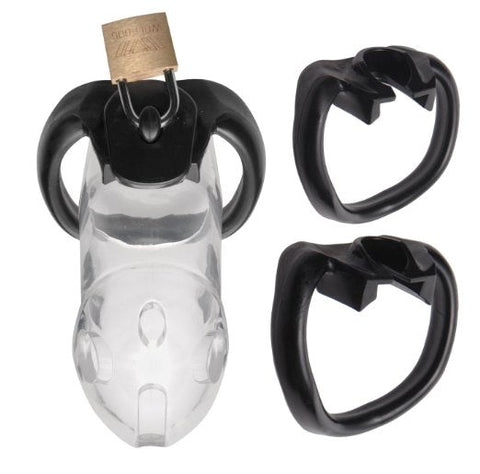 XR Brands Rikers Locking Chastity Cage Clear Polycarbonate Device - Cock Rings
