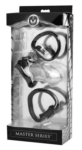 XR Brands Rikers Locking Chastity Cage Clear Polycarbonate Device - Cock Rings