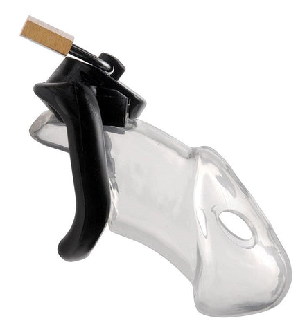 XR Brands Rikers Locking Chastity Cage Clear Polycarbonate Device - Cock Rings