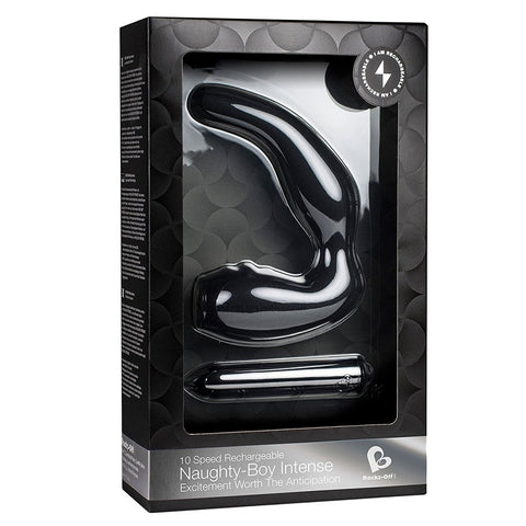 Rocks Off Naughty Boy Rechargeable Intense Black Prostate Massager - Prostate Toys