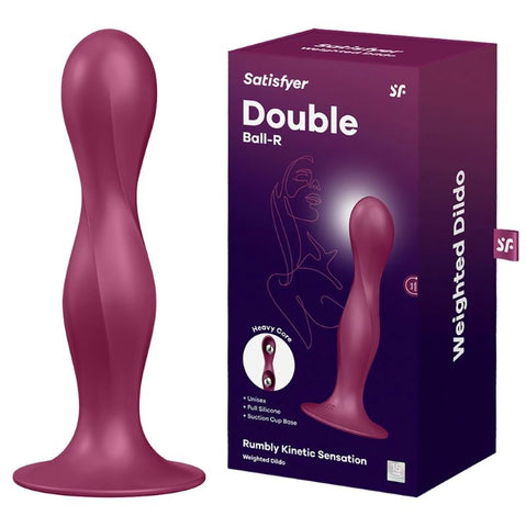 Satisfyer Double Ball R Soft Silicone Vaginal and Anal Dildo Red with Kinetic - Butt Plugs
