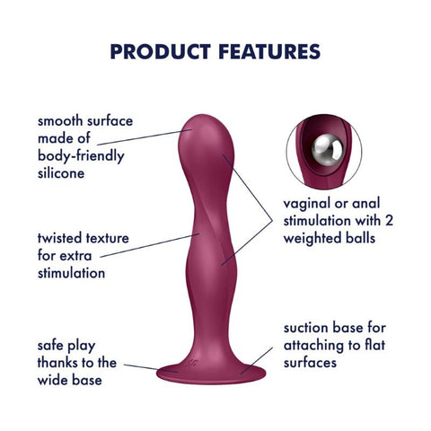 Satisfyer Double Ball R Soft Silicone Vaginal and Anal Dildo Red with Kinetic - Butt Plugs