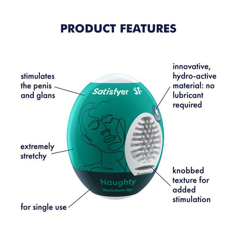 Satisfyer Naughty Male Pleasure Masturbator Egg Compact Stroker - Masturbators and Strokers