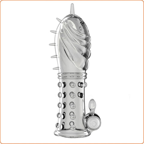 BDStyle Sensual Bliss Vibrating Crystal Penis Sleeve with Battery Power - Pumps, Extenders and Sleeves