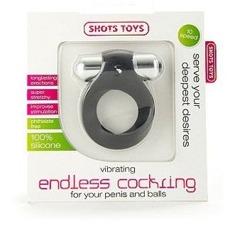 Shots Toys Vibrating Endless Cock Ring Black with Clitoral Stimulator - Vibrating Cock Rings