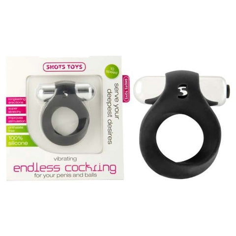 Shots Toys Vibrating Endless Cock Ring Black with Clitoral Stimulator - Vibrating Cock Rings