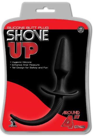 NANMA Corporation Shove Up 4 Inch Silicone Butt Plug with Tail Black - Butt Plugs