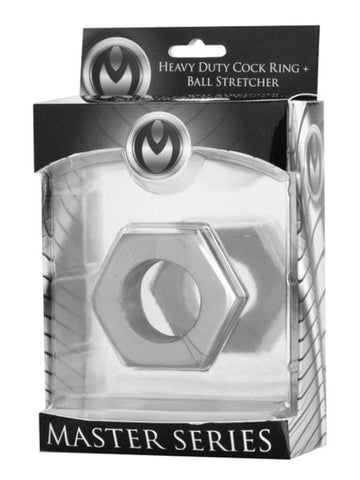 XR Brands Silver Hex Heavy Duty Cock Ring and Ball Stretcher Hexagonal Design - Cock Rings