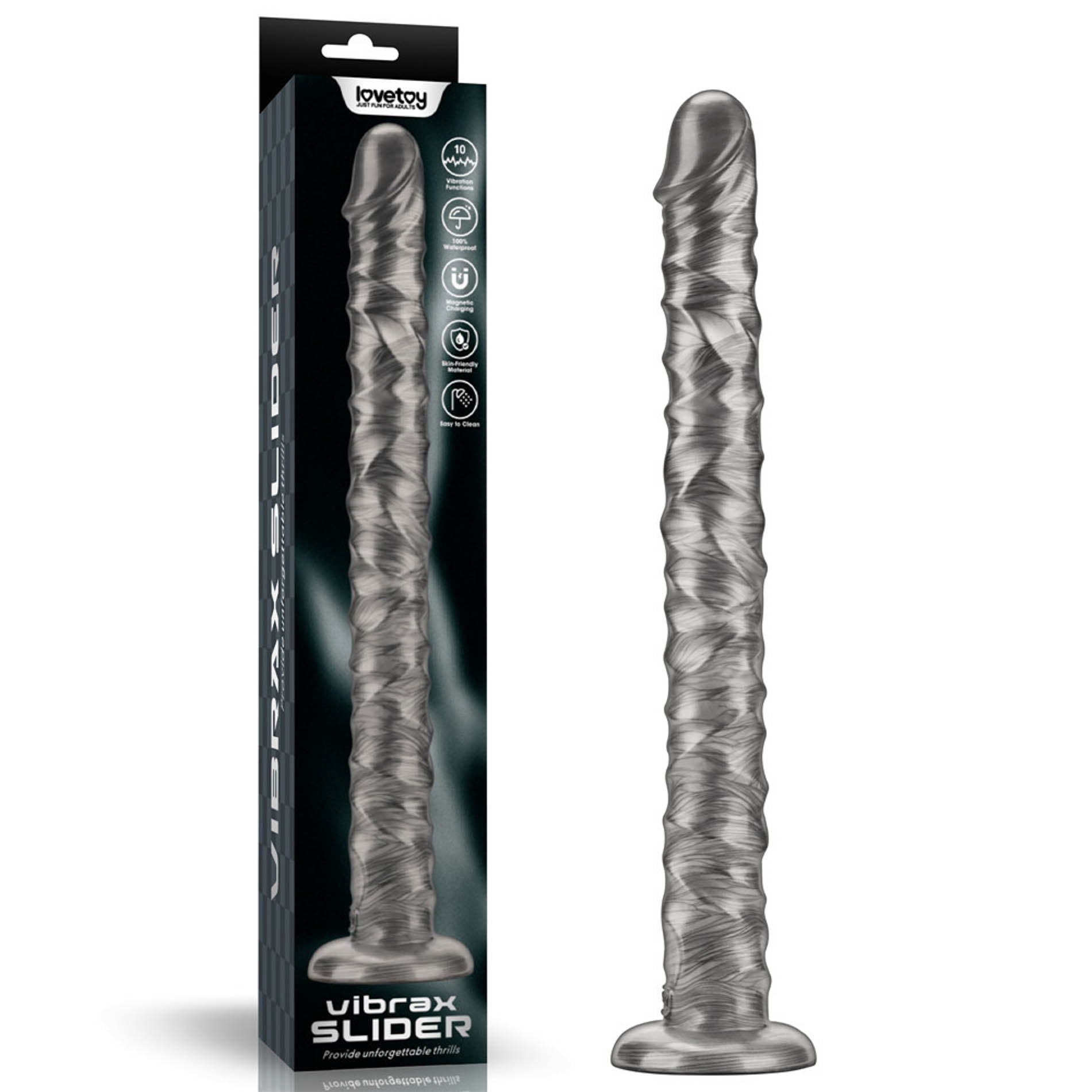 Lovetoy King Sized Vibrax Slider Vibrating Dildo Grey with 10 Functions - - Vibrating Dildos
