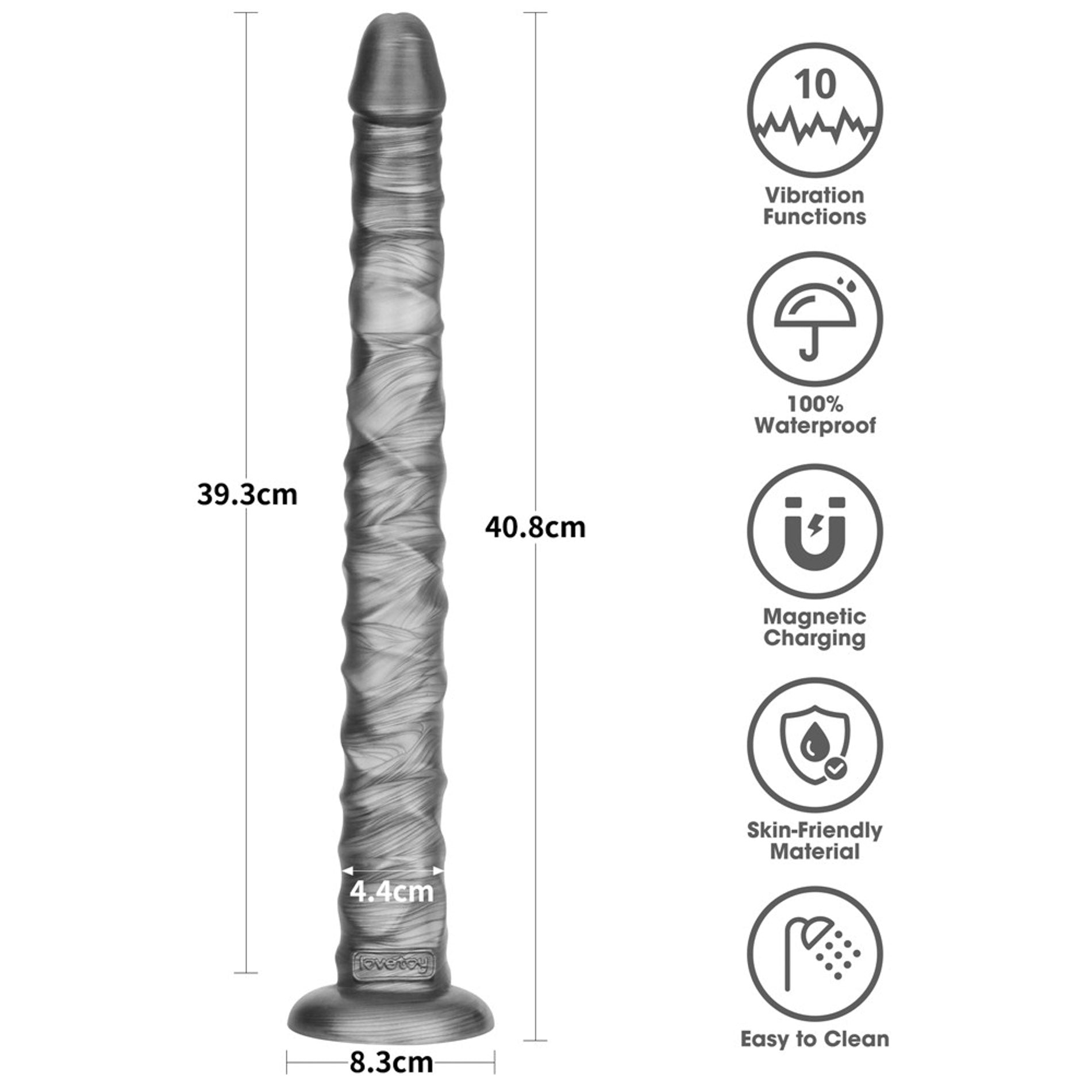 Lovetoy King Sized Vibrax Slider Vibrating Dildo Grey with 10 Functions - - Vibrating Dildos