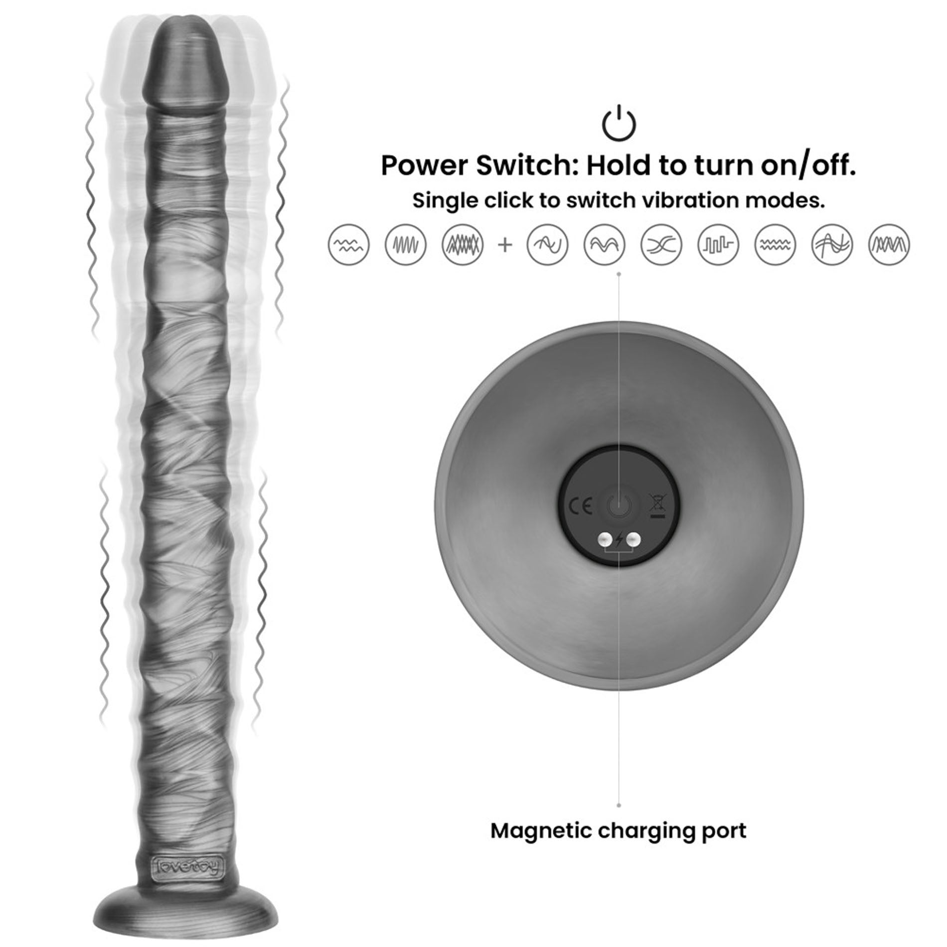 Lovetoy King Sized Vibrax Slider Vibrating Dildo Grey with 10 Functions - - Vibrating Dildos