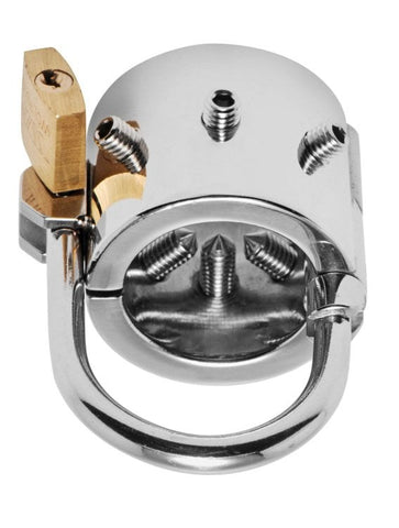 XR Brands Spiked CBT Ball Stretcher With Scrotum Separator Steel Device - Cock Rings