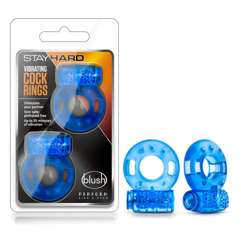 Stay Hard Vibrating Cock Rings 2 Pack Blue Dual Pack Enhancement - Cock Rings