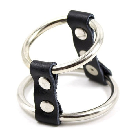 BDStyle Strap and Steel Cock Ring and Ball Divider with Adjustable Leather - Ball and Cock Toys