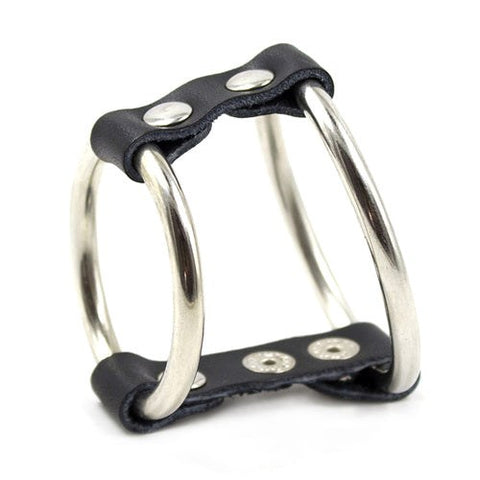 BDStyle Strap and Steel Cock Ring and Ball Divider with Adjustable Leather - Ball and Cock Toys