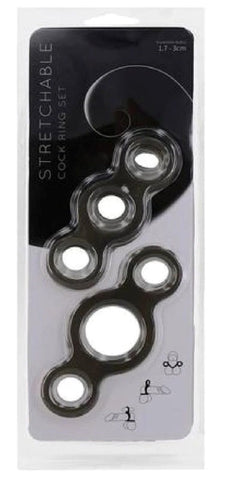 Seven Creations Stretchable Cock Ring Set Smoke Triple Hole Design - Cock Ring Sets