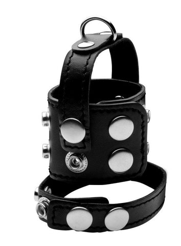 XR Brands Strict Cock Strap And Ball Stretcher Black with Adjustable Fit - Cock Rings