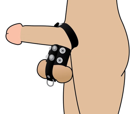 XR Brands Strict Cock Strap And Ball Stretcher Black with Adjustable Fit - Cock Rings