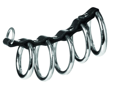 XR Brands Gates of Hell 5 Ring Steel Cock Ring Set with Leather Strap - Cock Rings