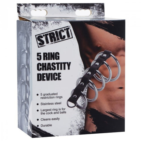 XR Brands Gates of Hell 5 Ring Steel Cock Ring Set with Leather Strap - Cock Rings