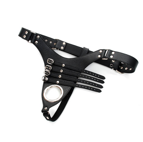 BDStyle Strict Leather Harness with 4 Penile Straps Male Restraint - Male Chastity