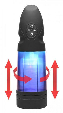 XR Brands Strobe Multi Function Rechargeable Stroker with Thrusting Action - Masturbators and Strokers
