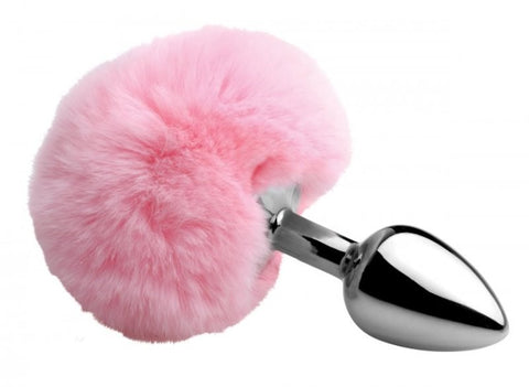 XR Brands Tailz Faux Fluffy Bunny Tail Anal Plug with Metal Construction - Butt Plugs