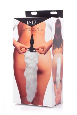 XR Brands Tailz White Fox Tail Vibrating Anal Plug with Faux Fur Tail - Butt Plugs