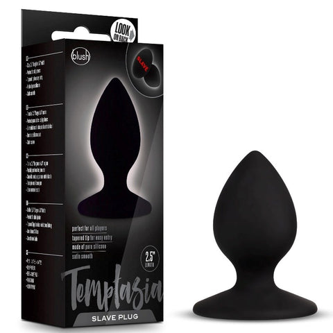 Blush Novelties Temptasia Slave Plug Black Silicone Butt Plug with Slave Text - Butt Plugs