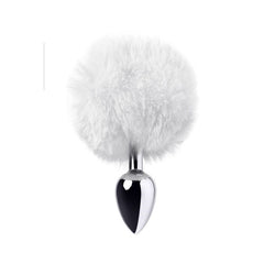 Metal Silver Metal Anal Plug Small With Coloured Tail - White - Butt Plugs