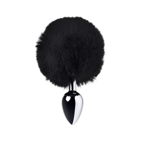 ToyFa Metal Silver Anal Plug Small With Black Faux Fur Tail - Butt Plugs