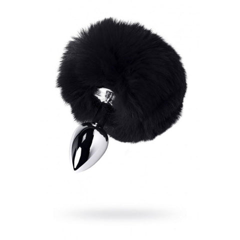 ToyFa Metal Silver Anal Plug Small With Black Faux Fur Tail - Butt Plugs