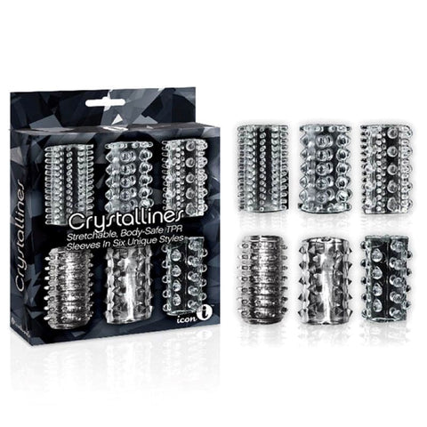 Icon Brands The 9s Crystalline Sleeves 6 Pack Crystal Clear Penis Sleeves - Pumps, Extenders and Sleeves