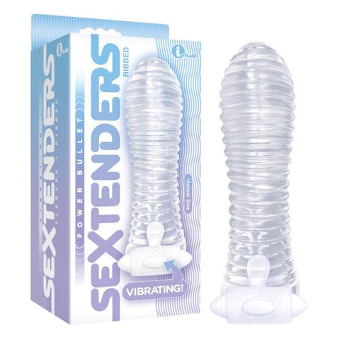Icon Brands The 9s Vibrating Sextenders Ribbed Penis Extension Sleeve - Pumps, Extenders and Sleeves