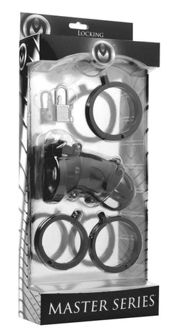 XR Brands The Chamber Locking Chastity Cage with Multiple Ring Sizes - Cock Rings