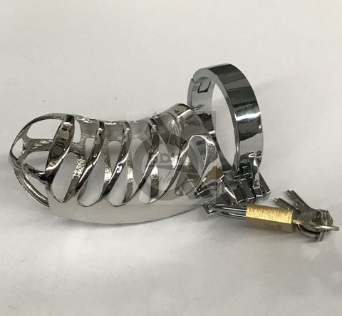 BDStyle The Protector Ribbed Chastity Device Steel Male Restraint Cage - Male Chastity