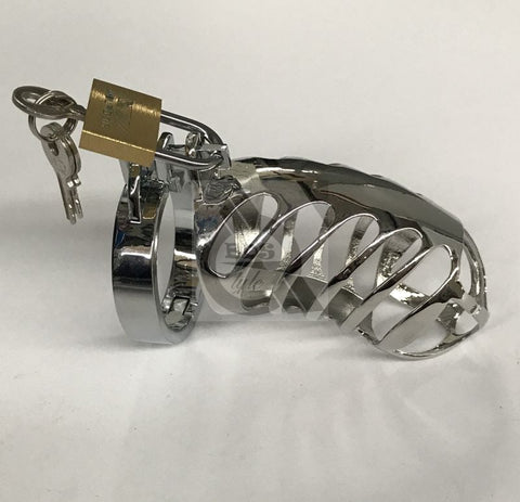 BDStyle The Protector Ribbed Chastity Device Steel Male Restraint Cage - Male Chastity